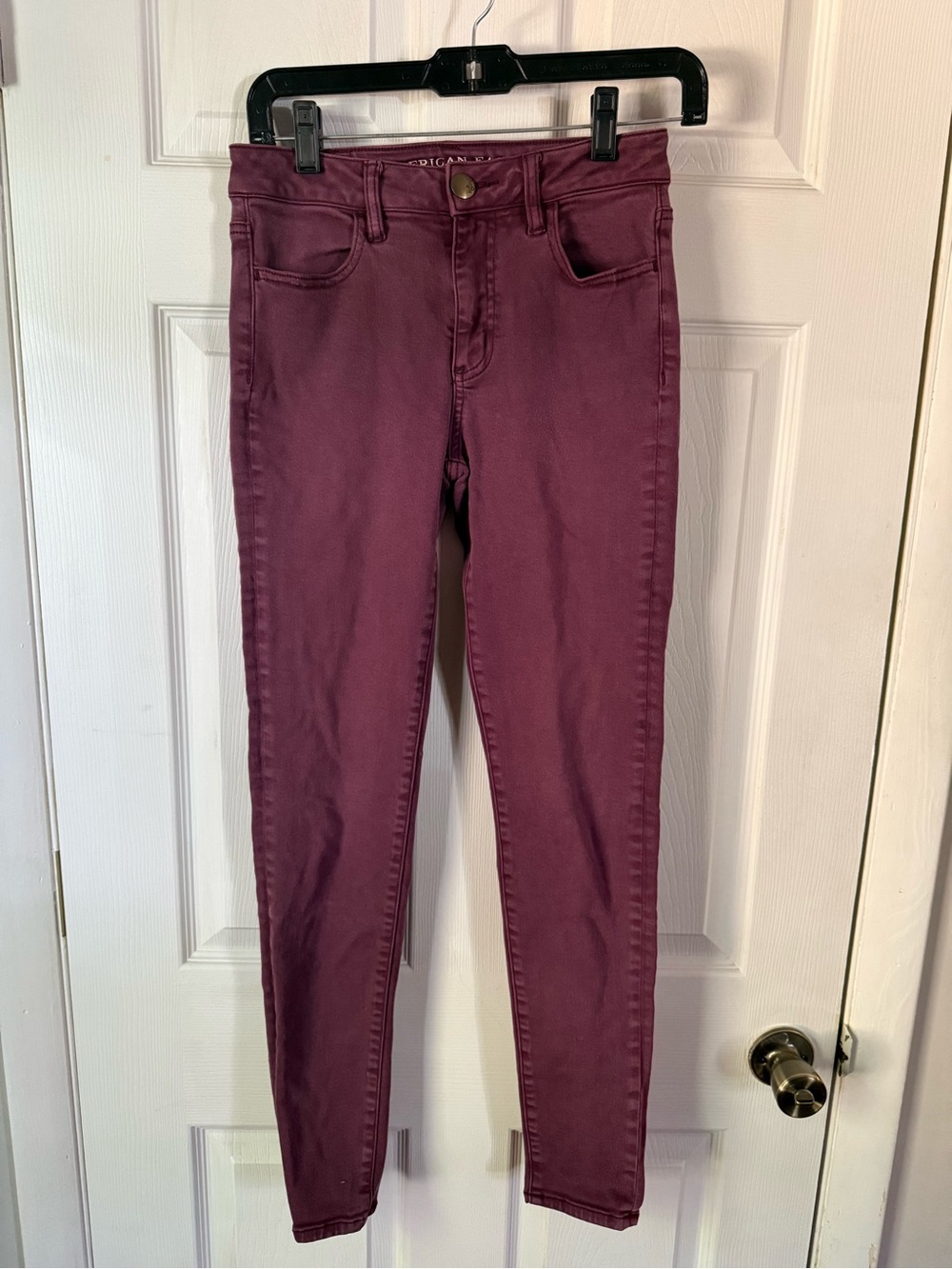 Burgundy American Eagle High-Rise Skinny Jeans
